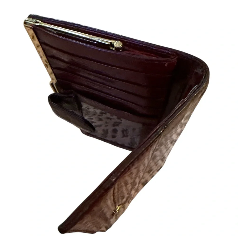 Vintage Genuine Eelskin Wallet Burgundy Red Tone Gold Frame Credit Card Wallet